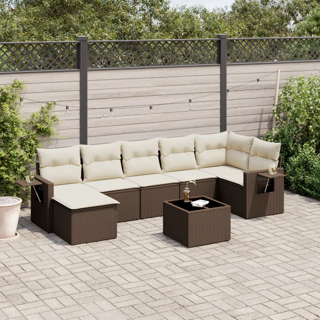Set Divani Da Giardino 8 Pz Con Cuscini Marrone In Polyrattan