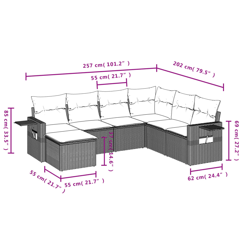 Set Divani Da Giardino Con Cuscini 7pz Nero Polyrattan - Image 3
