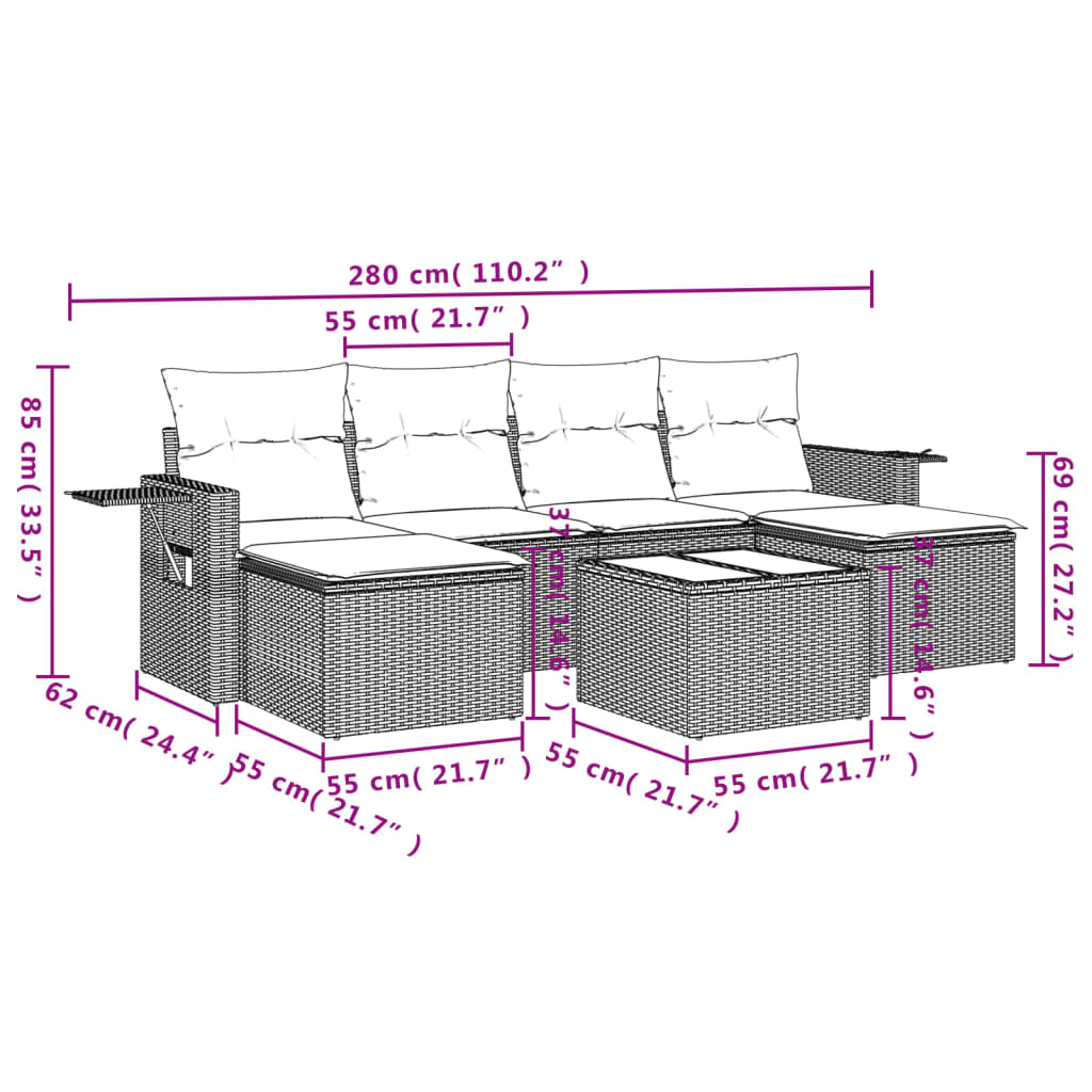 Set Divani Da Giardino Con Cuscini 7pz Nero Polyrattan - Image 3