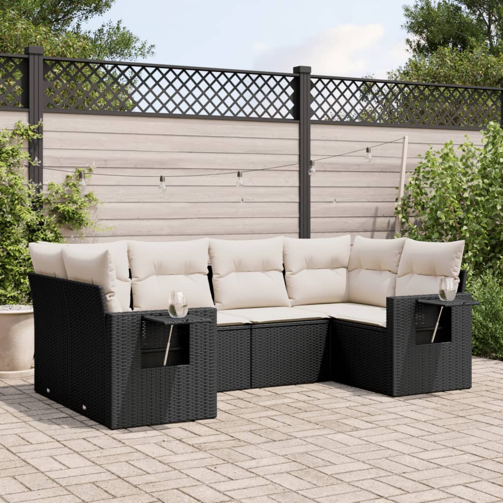 Set Divano Da Giardino 6 Pz Con Cuscini Nero In Polyrattan