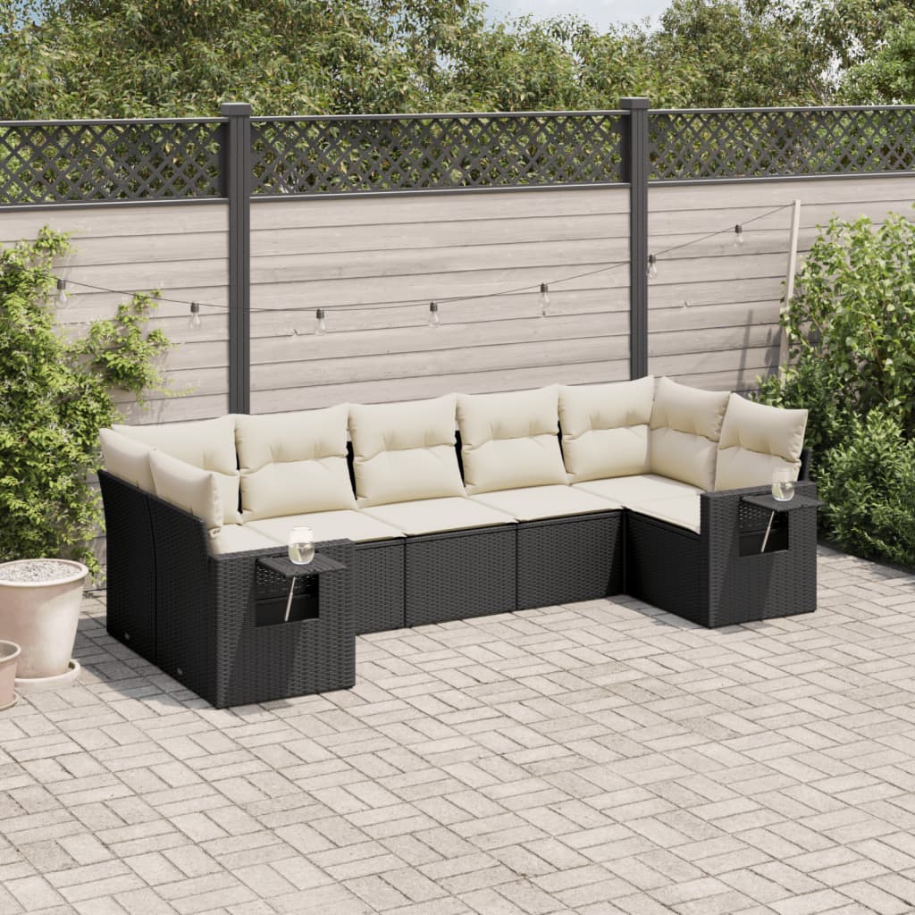 Set Divani Da Giardino Con Cuscini 7pz Nero Polyrattan