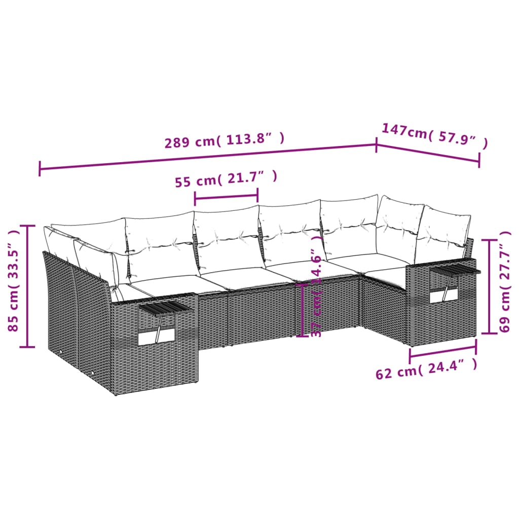 Set Divani Da Giardino Con Cuscini 7pz Nero Polyrattan - Image 3