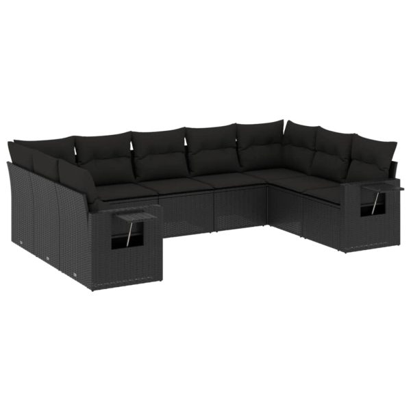 Set Divani Da Giardino 9 Pz Con Cuscini Nero In Polyrattan - Image 2