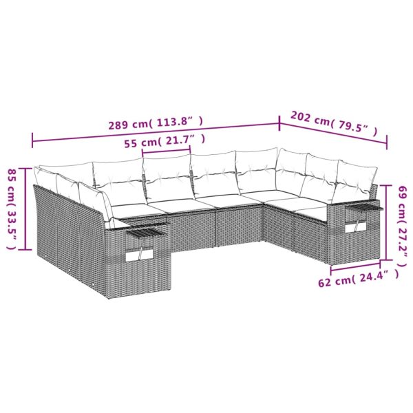 Set Divani Da Giardino 9 Pz Con Cuscini Nero In Polyrattan - Image 3