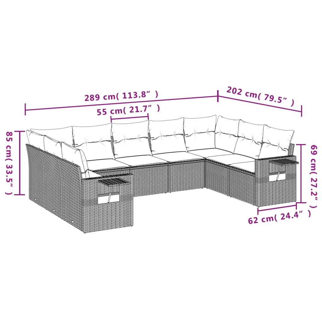 Set Divani Da Giardino 9 Pz Con Cuscini Nero In Polyrattan - Image 3