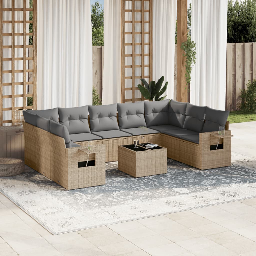 Set Divano Da Giardino 10 Pz Con Cuscini Beige In Polyrattan