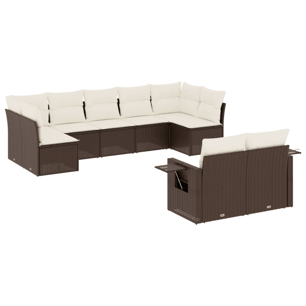 Set Divani Da Giardino 9pz Con Cuscini Marrone In Polyrattan - Image 2