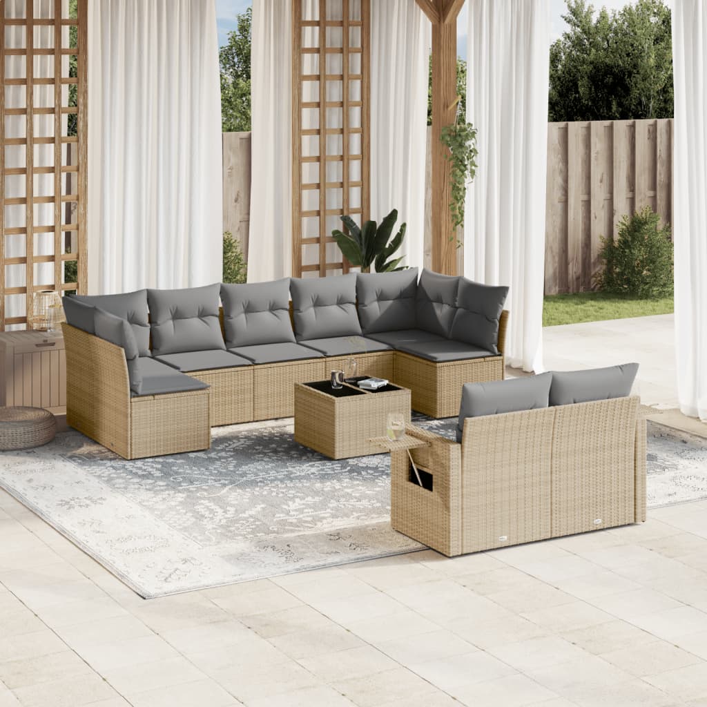 Set Divano Da Giardino 10 Pz Con Cuscini Beige In Polyrattan