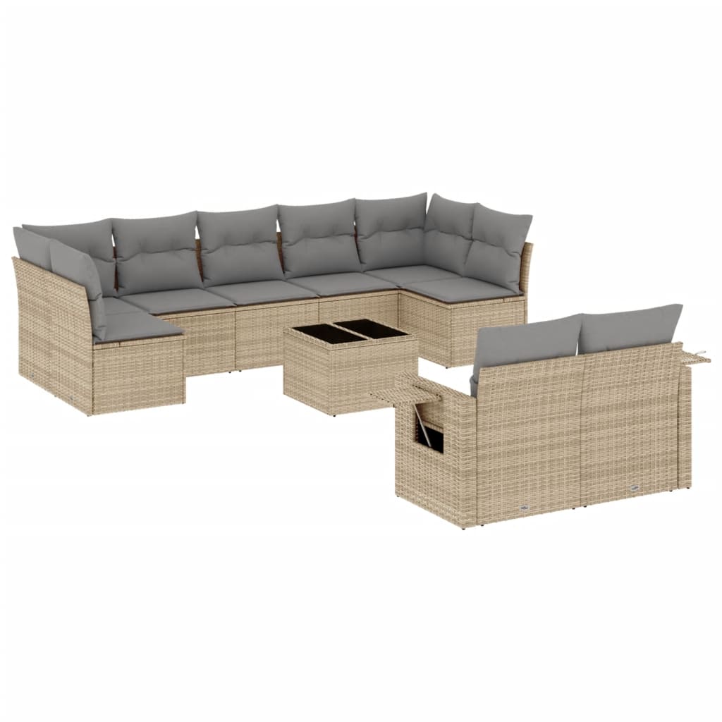 Set Divano Da Giardino 10 Pz Con Cuscini Beige In Polyrattan - Image 2