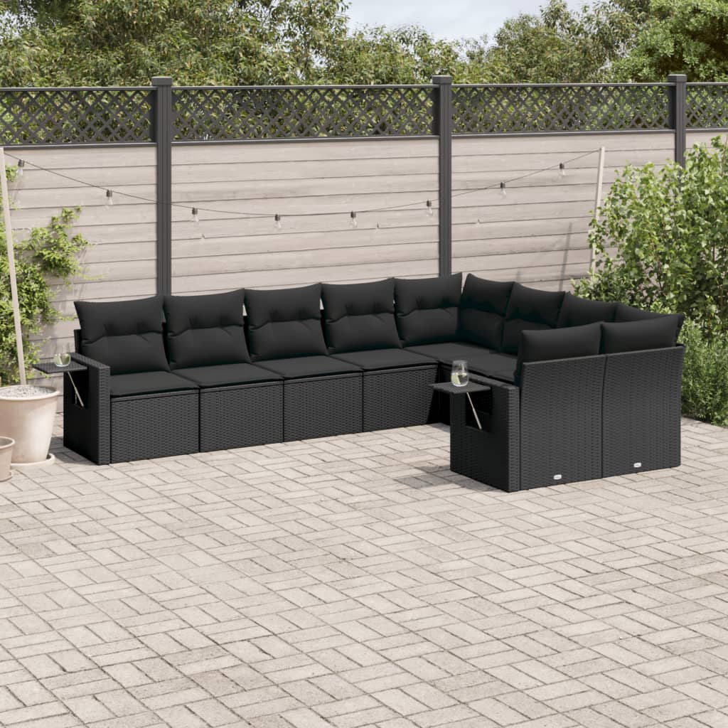 Set Divani Da Giardino 9 Pz Con Cuscini Nero In Polyrattan