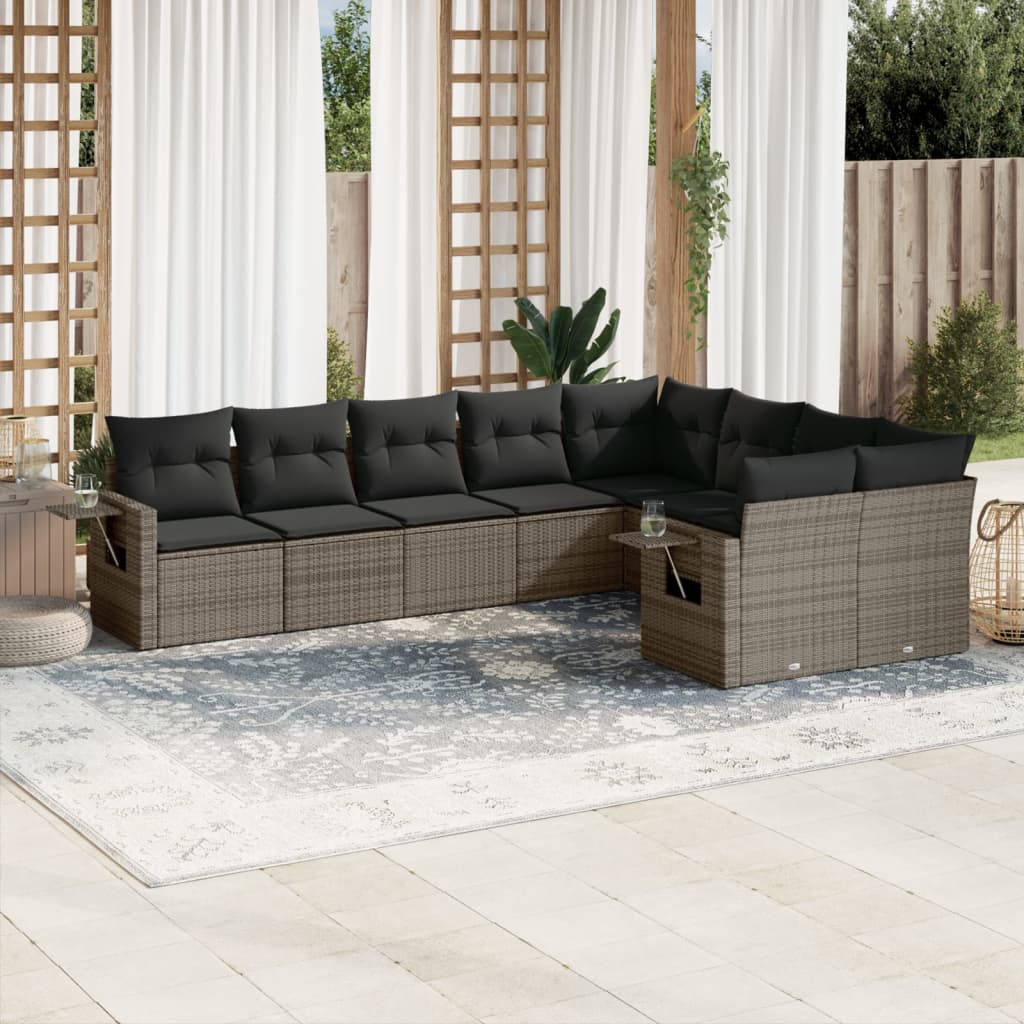 Set Divano Da Giardino 9 Pz Con Cuscini Grigio In Polyrattan