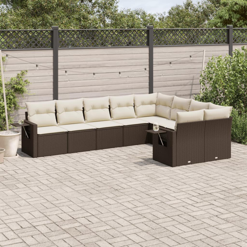 Set Divani Da Giardino 9pz Con Cuscini Marrone In Polyrattan