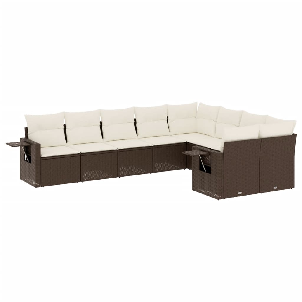 Set Divani Da Giardino 9pz Con Cuscini Marrone In Polyrattan - Image 2