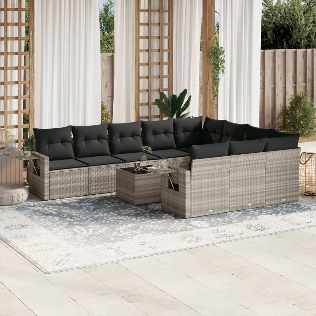 Set Divani Da Giardino 11 Pz Con Cuscini In Polyrattan Grigio