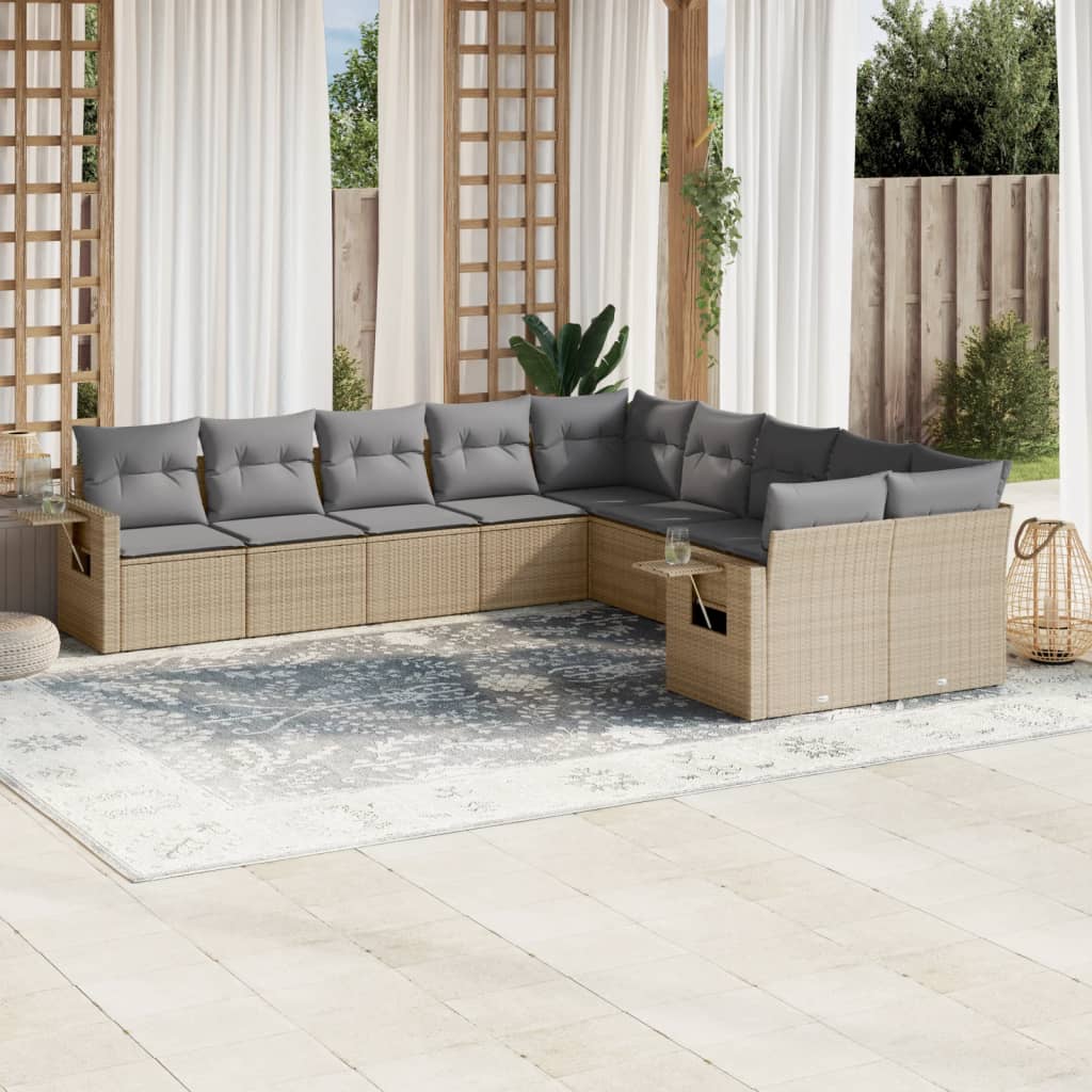 Set Divano Da Giardino 10 Pz Con Cuscini Beige In Polyrattan