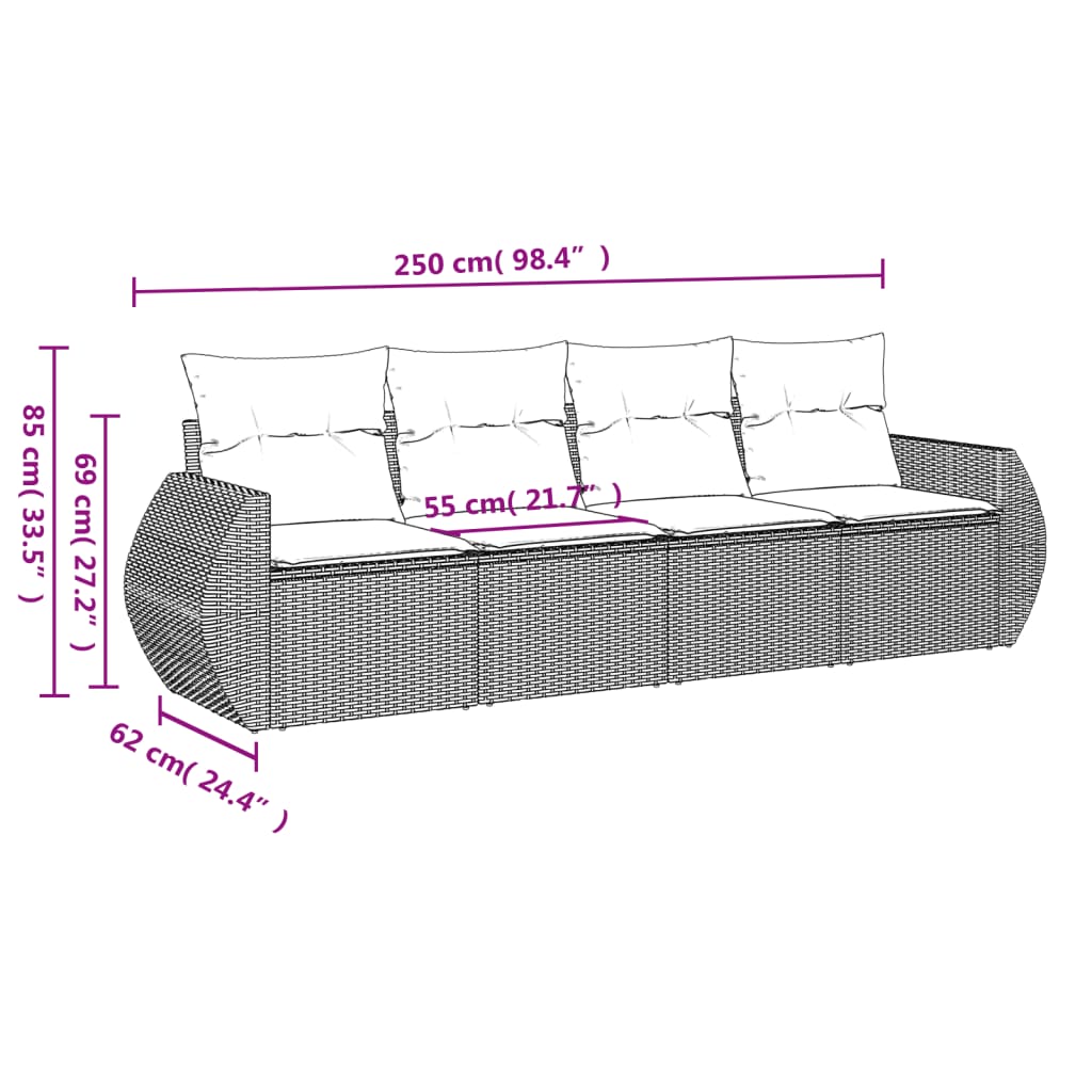 Set Divani Da Giardino 4 Pz Con Cuscini Nero In Polyrattan - Image 3