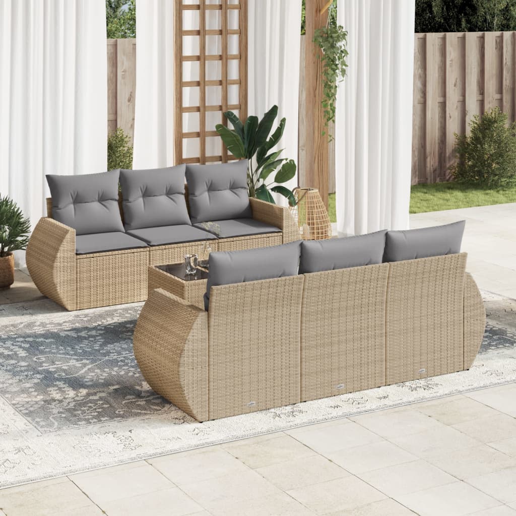 Set Divani Da Giardino 7 Pz Con Cuscini Beige In Polyrattan