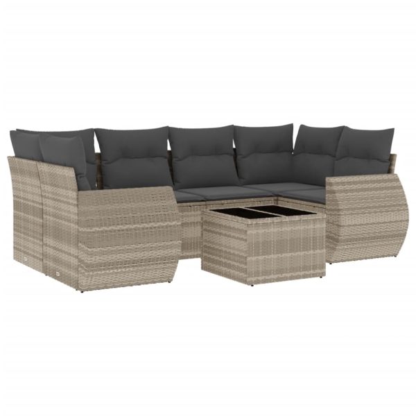Set Divani Da Giardino 7pz Con Cuscini Grigio Chiaro Polyrattan - Image 2