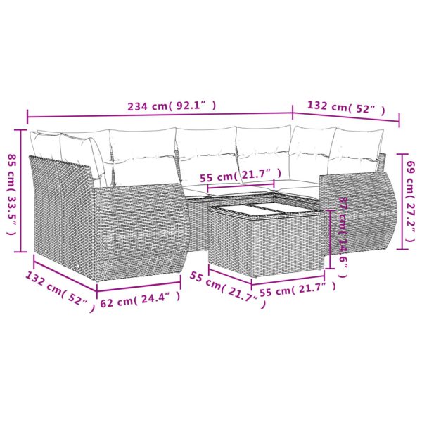 Set Divani Da Giardino 7pz Con Cuscini Grigio Chiaro Polyrattan - Image 3