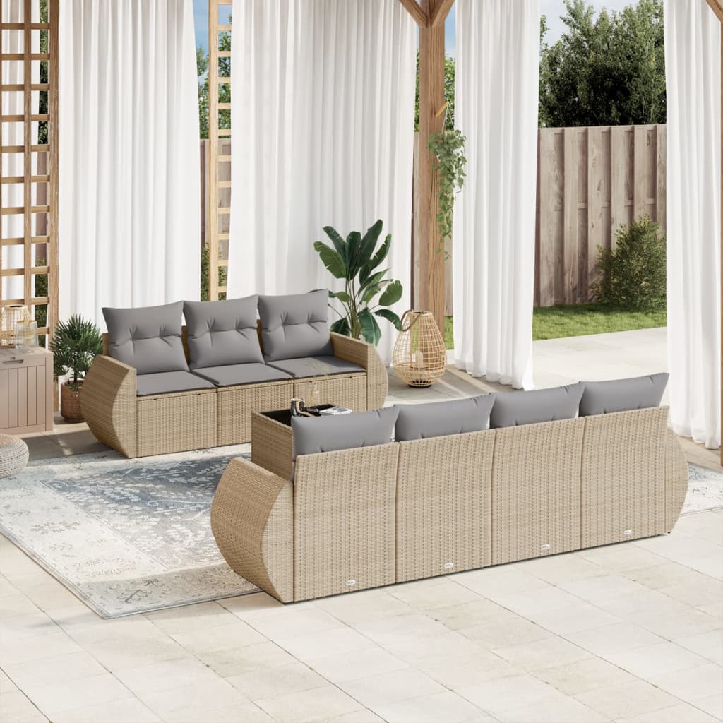 Set Divano Da Giardino 8 Pz Con Cuscini Beige In Polyrattan
