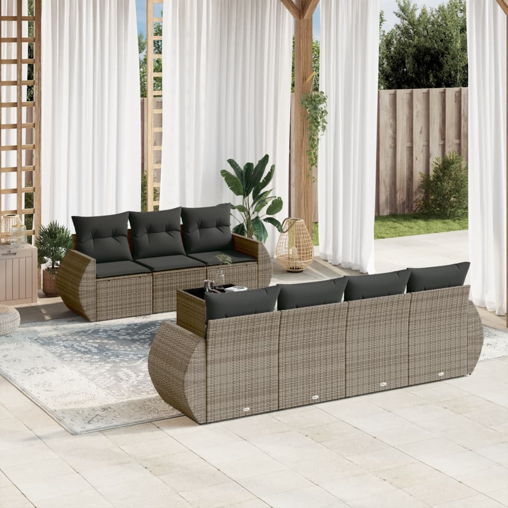 Set Divano Da Giardino 8 Pz Con Cuscini Grigio In Polyrattan