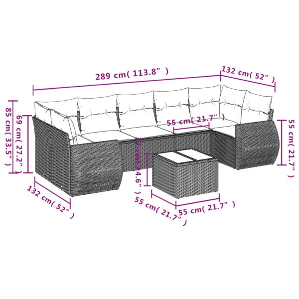 Set Divani Da Giardino Con Cuscini 8 Pz Nero In Polyrattan - Image 3