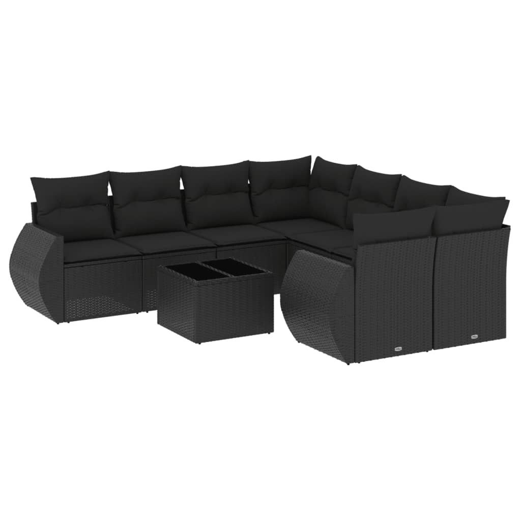 Set Divani Da Giardino 9 Pz Con Cuscini Nero In Polyrattan - Image 2