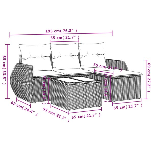 Set Divani Da Giardino 5 Pz Con Cuscini In Polyrattan Nero - Image 3