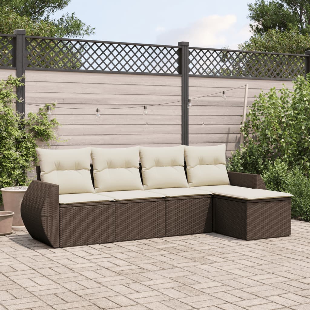 Set Divano Da Giardino 5 Pz Con Cuscini Marrone In Polyrattan