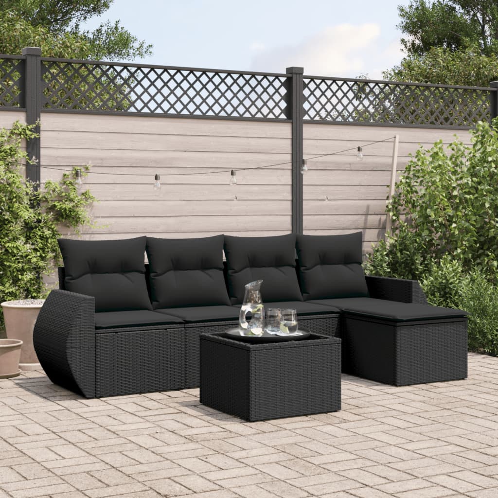 Set Divano Da Giardino 6 Pz Con Cuscini Nero In Polyrattan