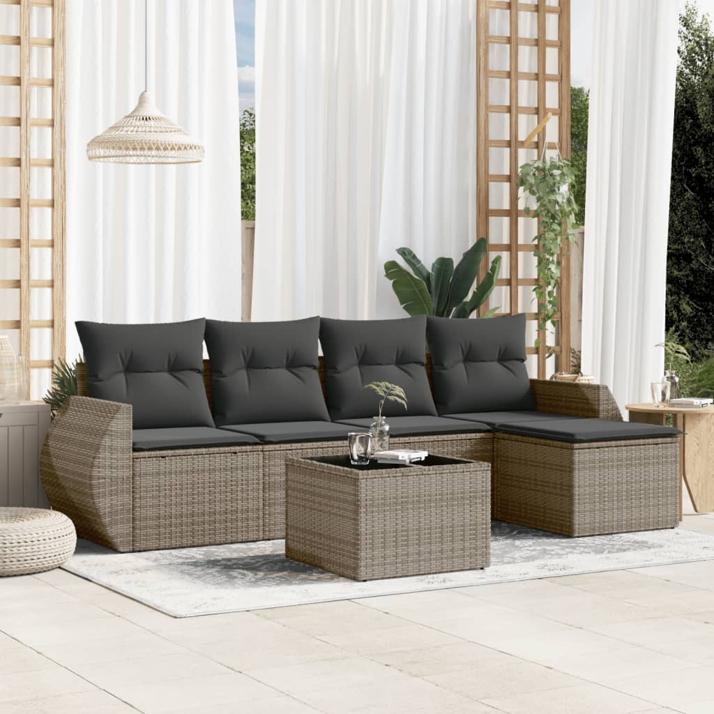 Set Divano Da Giardino 6 Pz Con Cuscini Grigio In Polyrattan