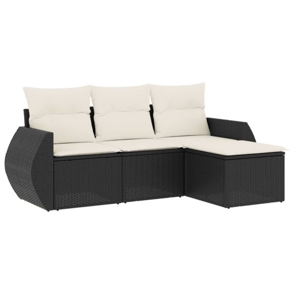 Set Divani Da Giardino 4 Pz Con Cuscini Nero In Polyrattan - Image 2