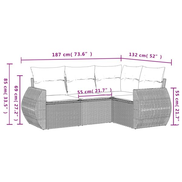 Set Divani Da Giardino 4 Pz Con Cuscini Nero In Polyrattan - Image 3