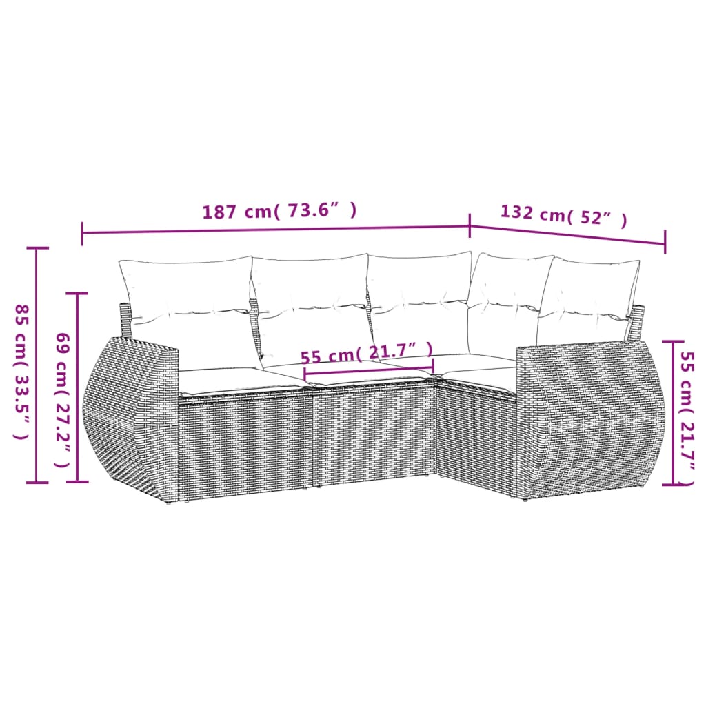 Set Divano Da Giardino 4 Pz Con Cuscini Beige In Polyrattan - Image 3