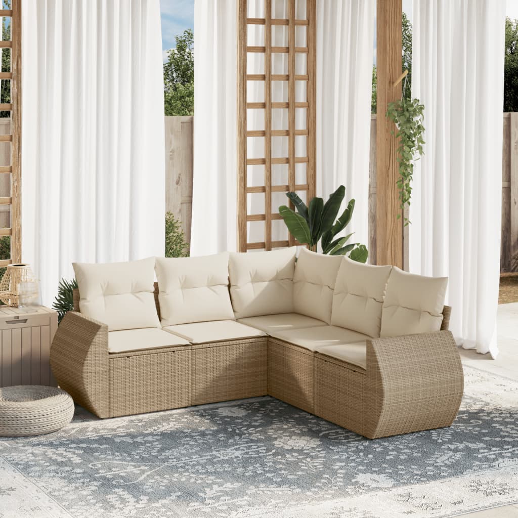 Set Divano Da Giardino 5 Pz Con Cuscini Beige In Polyrattan
