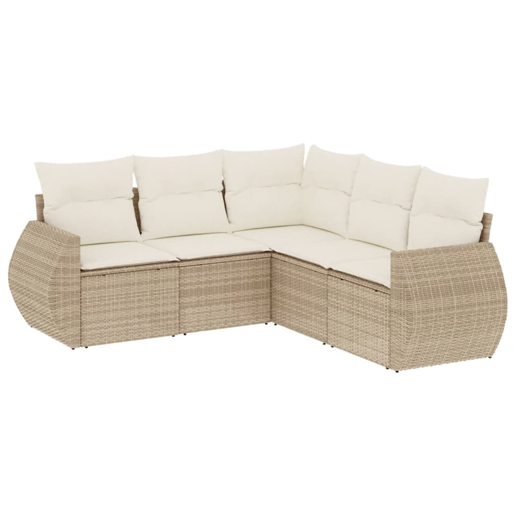 Set Divano Da Giardino 5 Pz Con Cuscini Beige In Polyrattan - Image 2