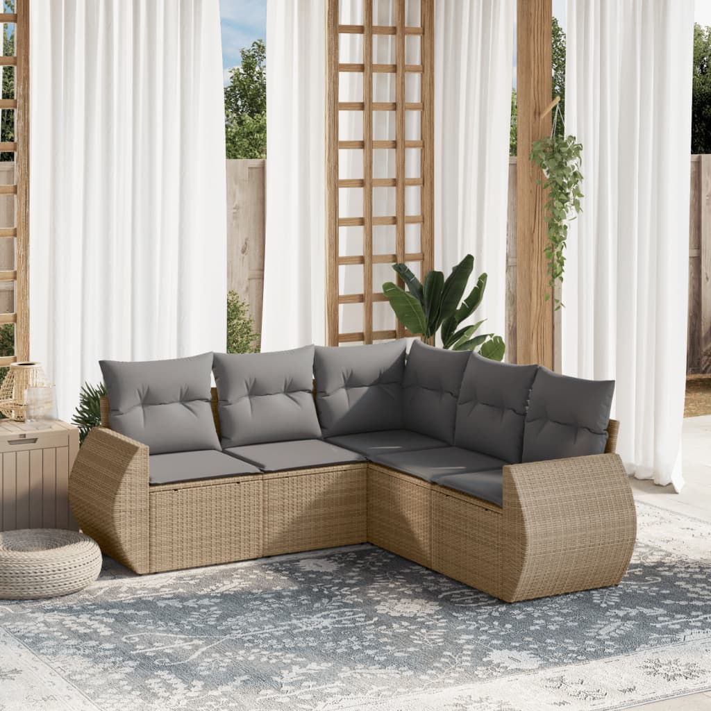 Set Divano Da Giardino 5 Pz Con Cuscini Beige In Polyrattan