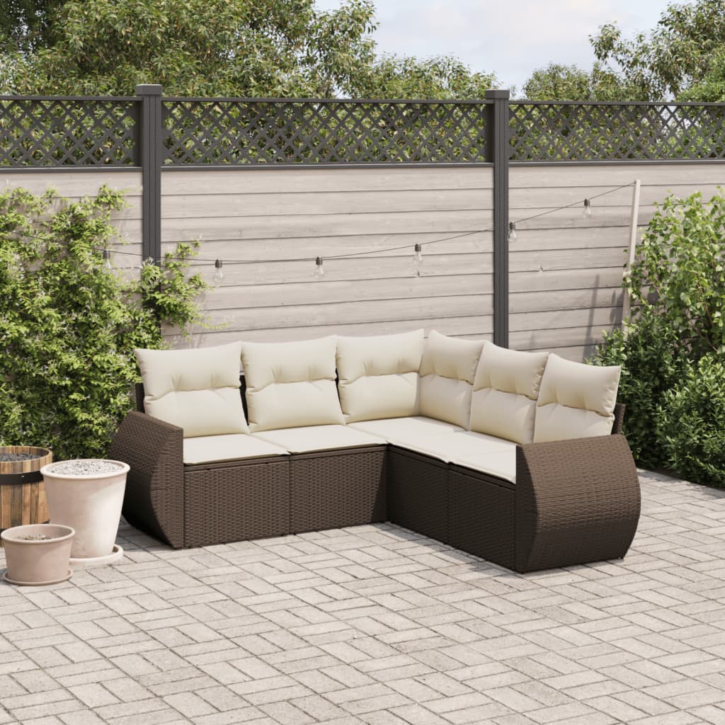 Set Divano Da Giardino 5 Pz Con Cuscini Marrone In Polyrattan
