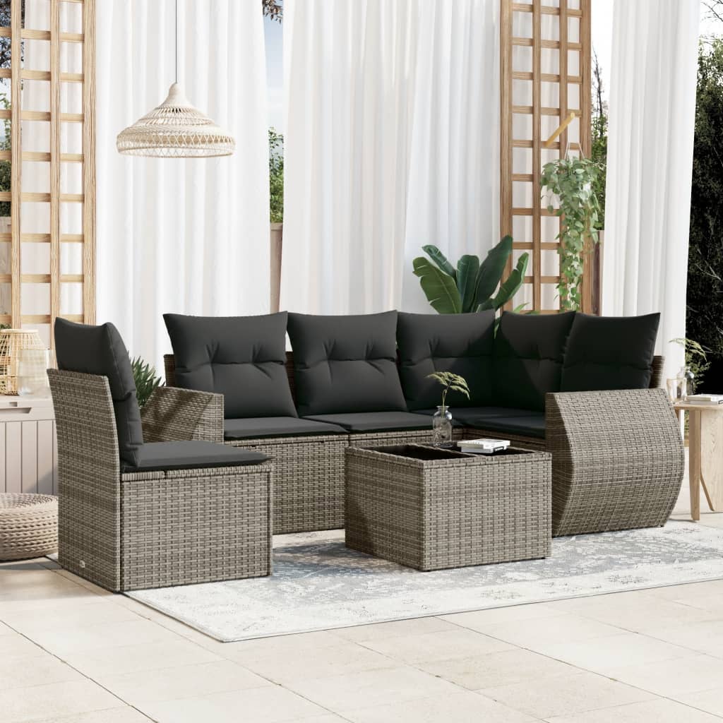 Set Divano Da Giardino 6 Pz Con Cuscini Grigio In Polyrattan
