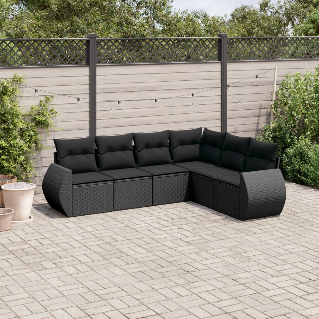 Set Divano Da Giardino 6 Pz Con Cuscini Nero In Polyrattan