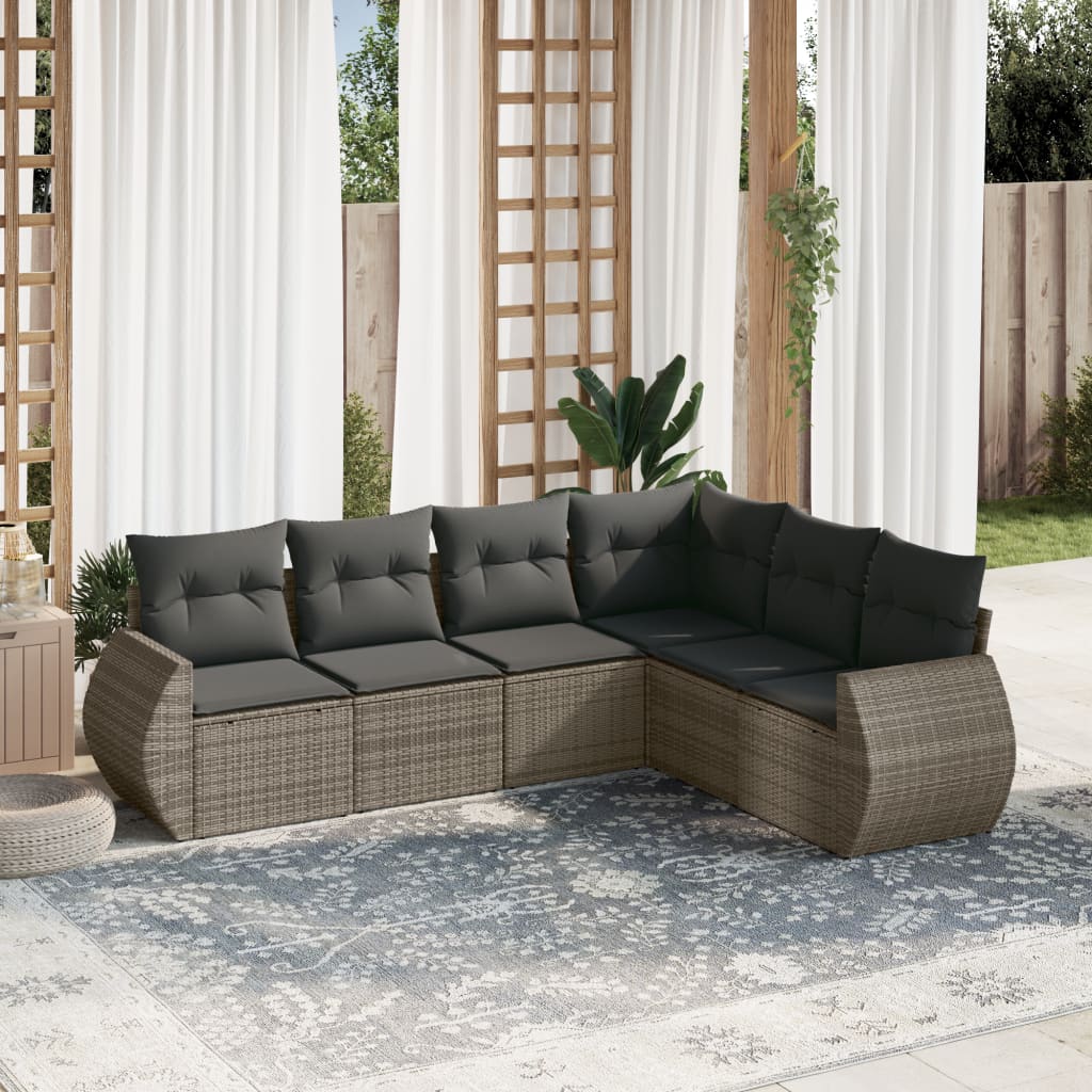 Set Divano Da Giardino 6 Pz Con Cuscini Grigio In Polyrattan