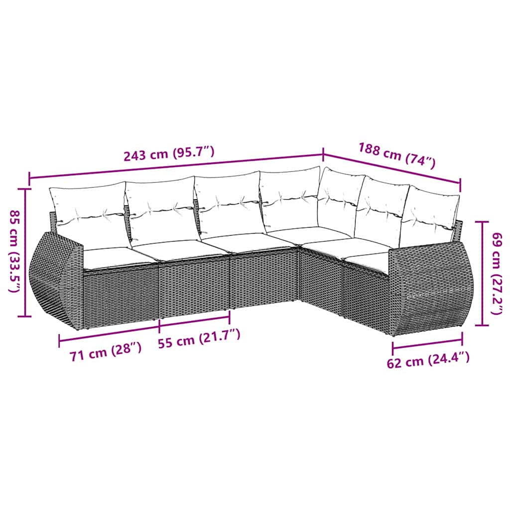 Set Divano Da Giardino 6pz Con Cuscini Grigio Chiaro Polyrattan - Image 3