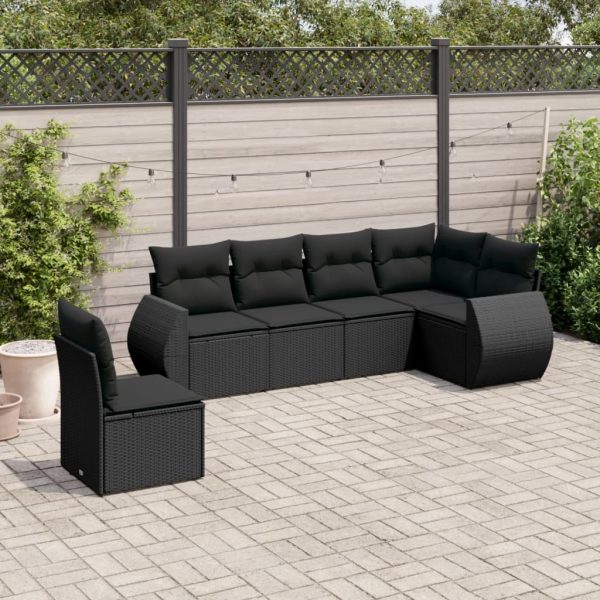 Set Divano Da Giardino 6 Pz Con Cuscini Nero In Polyrattan