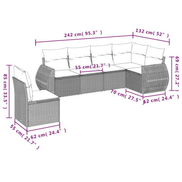 Set Divano Da Giardino 6 Pz Con Cuscini Nero In Polyrattan - Image 3