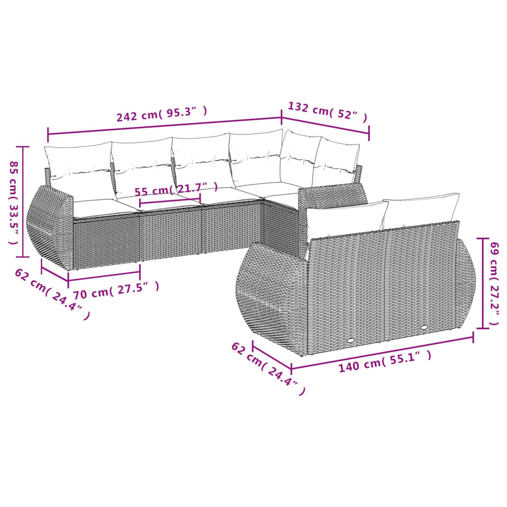 Set Divani Da Giardino Con Cuscini 7pz Nero Polyrattan - Image 3