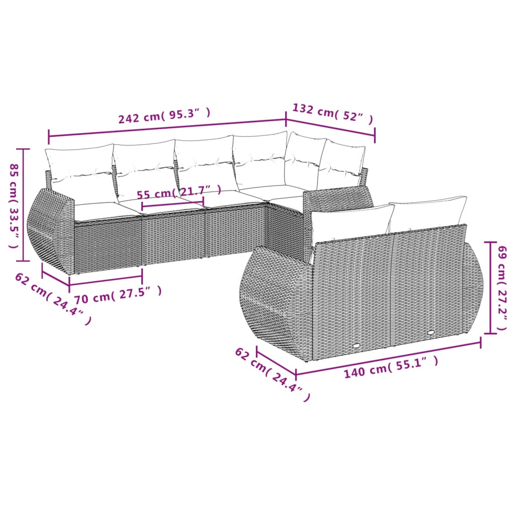 Set Divani Da Giardino 7 Pz Con Cuscini Beige In Polyrattan - Image 3