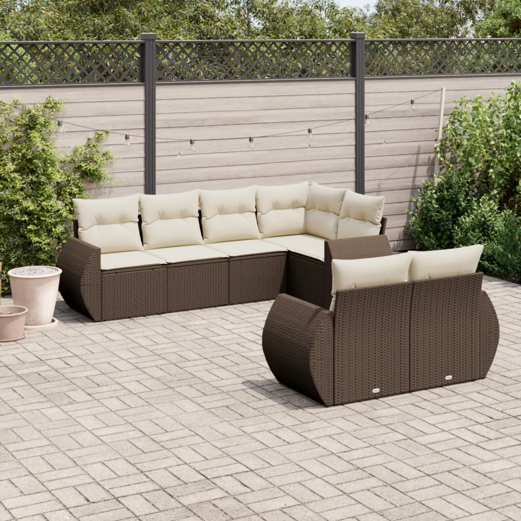 Set Divani Da Giardino 7 Pz Con Cuscini Marrone In Polyrattan