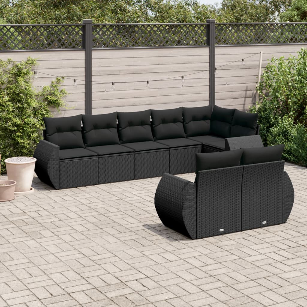 Set Divani Da Giardino Con Cuscini 8 Pz Nero In Polyrattan