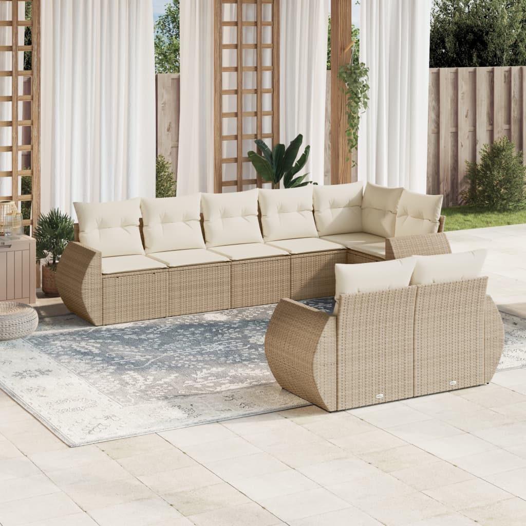 Set Divano Da Giardino 8 Pz Con Cuscini Beige In Polyrattan