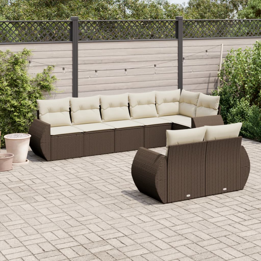 Set Divani Da Giardino 8 Pz Con Cuscini Marrone In Polyrattan